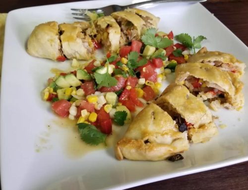 Leftover Chicken and Okra Rice Hand Pies with Avocado Corn Salad